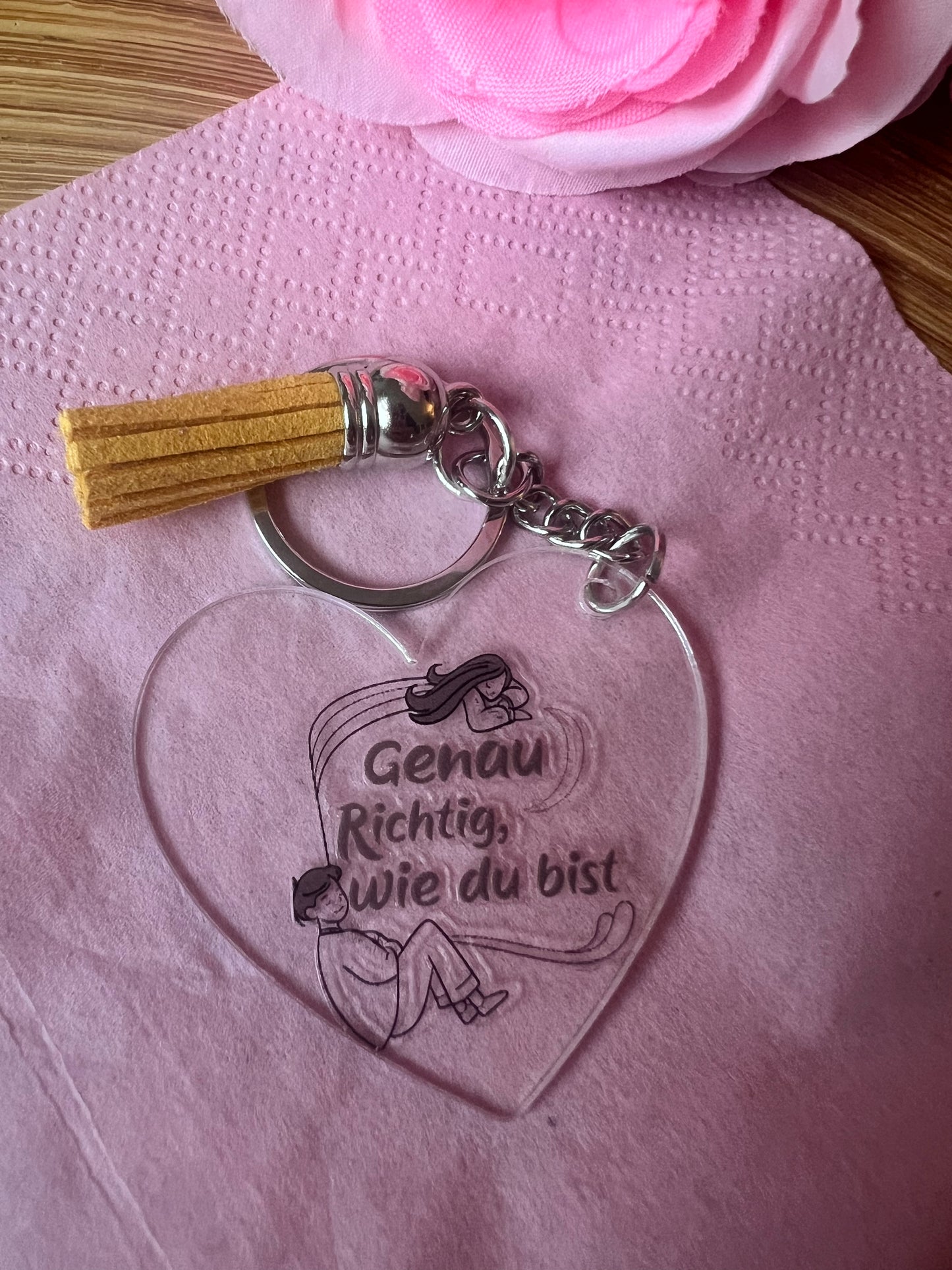 Herz- oder Hotel-Schlüsselanhänger aus Plexiglas mit inspirierendem Spruch