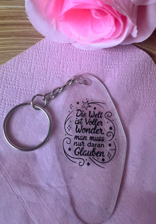 Herz- oder Hotel-Schlüsselanhänger aus Plexiglas mit inspirierendem Spruch