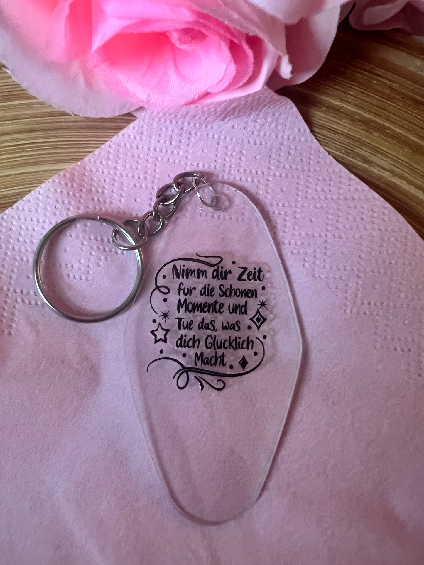 Herz- oder Hotel-Schlüsselanhänger aus Plexiglas mit inspirierendem Spruch