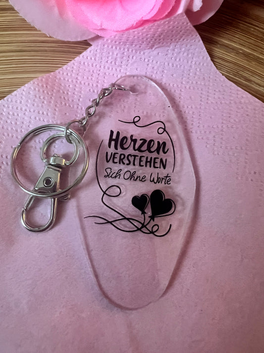Herz- oder Hotel-Schlüsselanhänger aus Plexiglas mit inspirierendem Spruch
