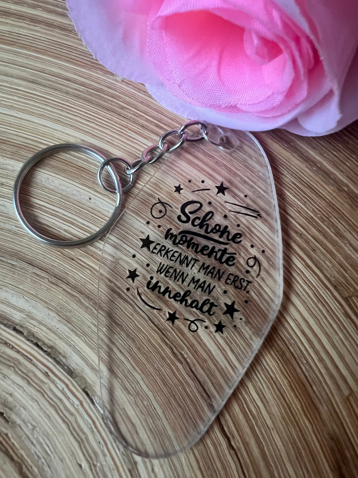 Herz- oder Hotel-Schlüsselanhänger aus Plexiglas mit inspirierendem Spruch